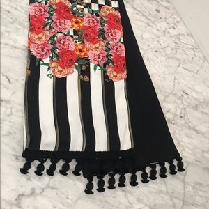 Table Runner  / Courtley Check Pattern / Floral Accents / Poms